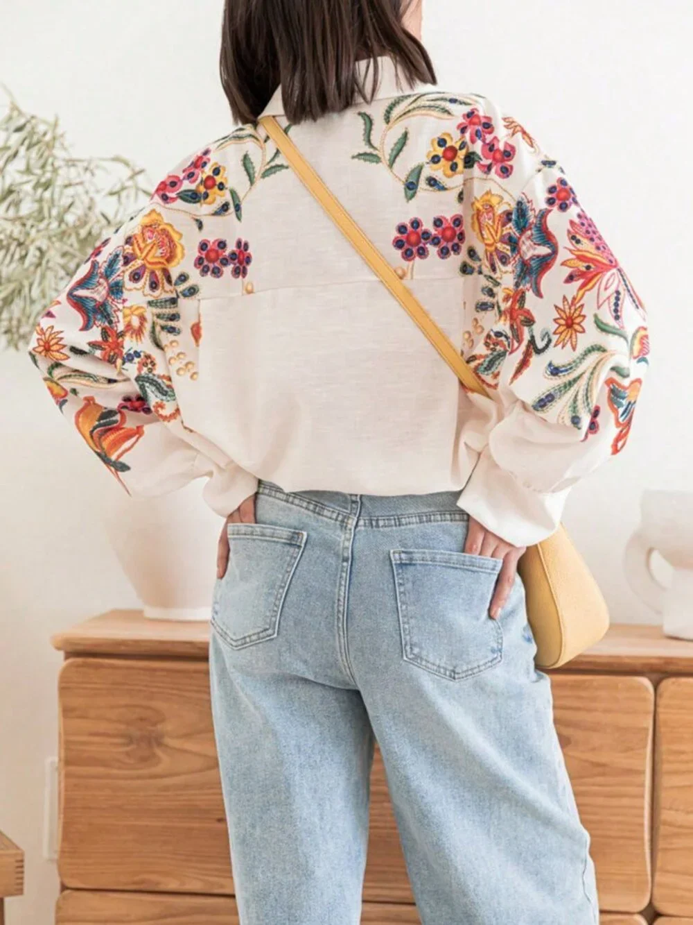 White Casual Women's Floral Print Regular Drop Shoulder Long Sleeve Shirt - Picture 2 of 10